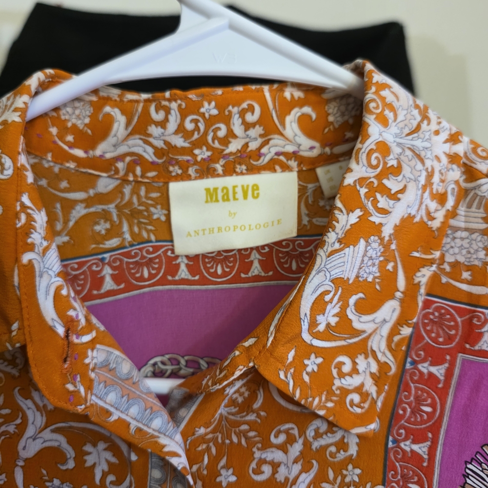 Anthropologie Maeve Orange and Pink Patterned Shirt - Picture 3 of 3